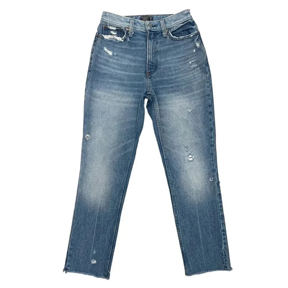 Abercrombie & fitch Mom Jeans High Waisted Distressed Frayed Denim Size 26